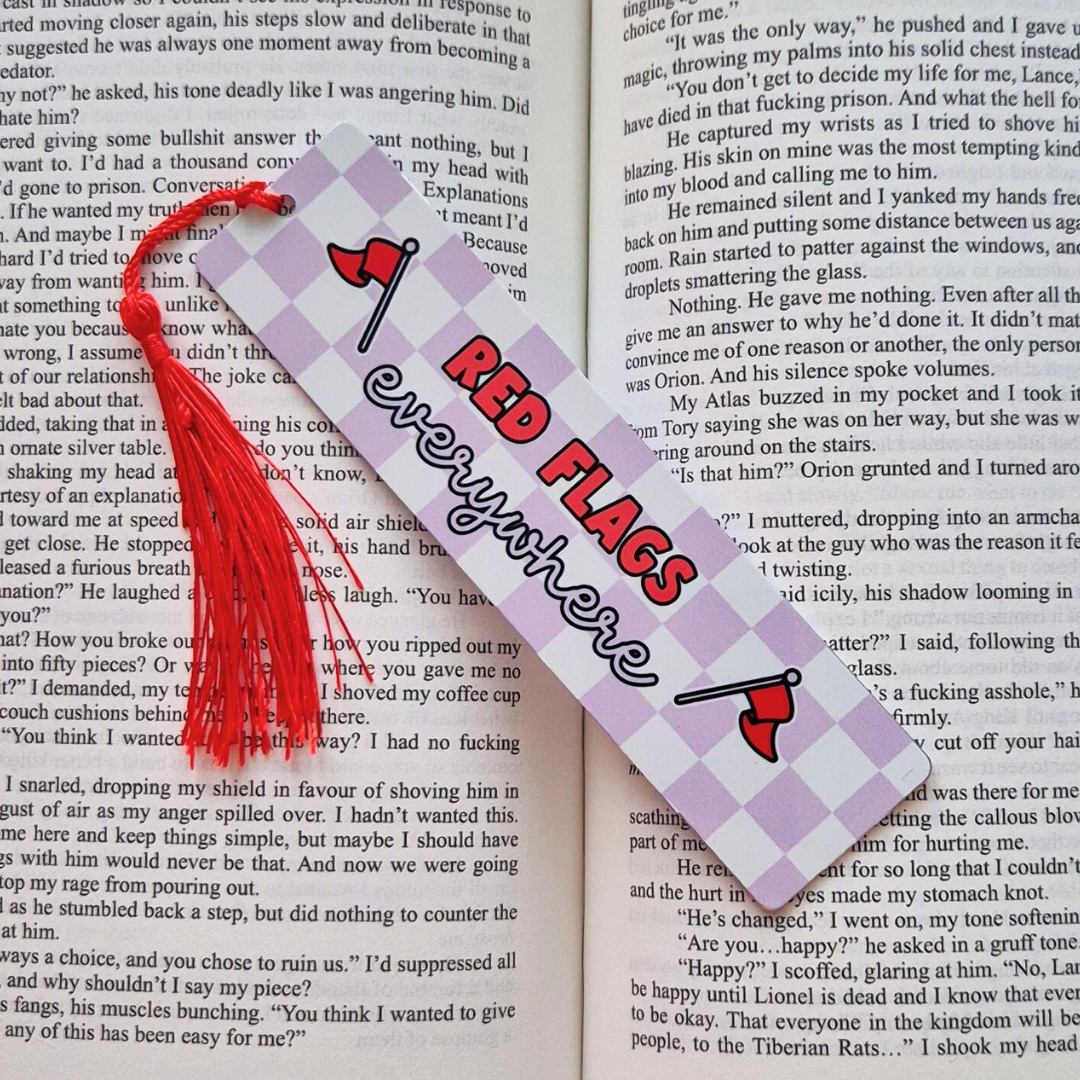 Evan Bookmark Red Flags Everywhere Aluminum Bookmark - Funny Book Lover Gift | Bookys