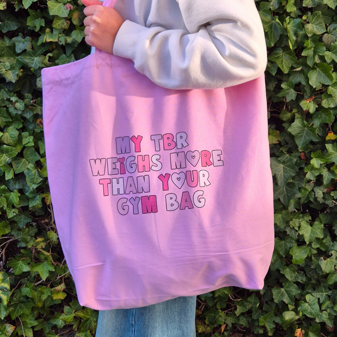Purple Shopper with "My TBR Weighs More Than Your Gym Bag"