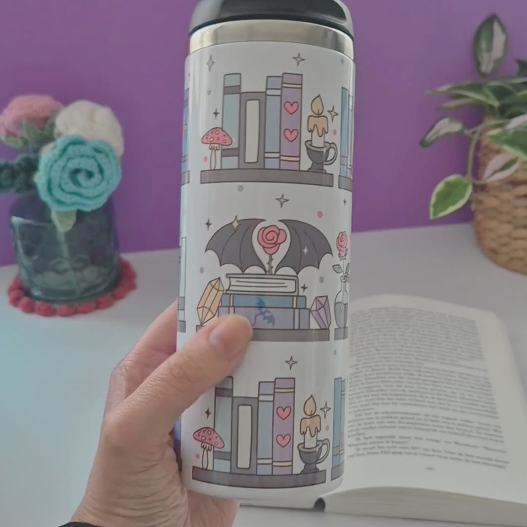 Bookish Thermos Travel Mug “Fantasy Shelf”